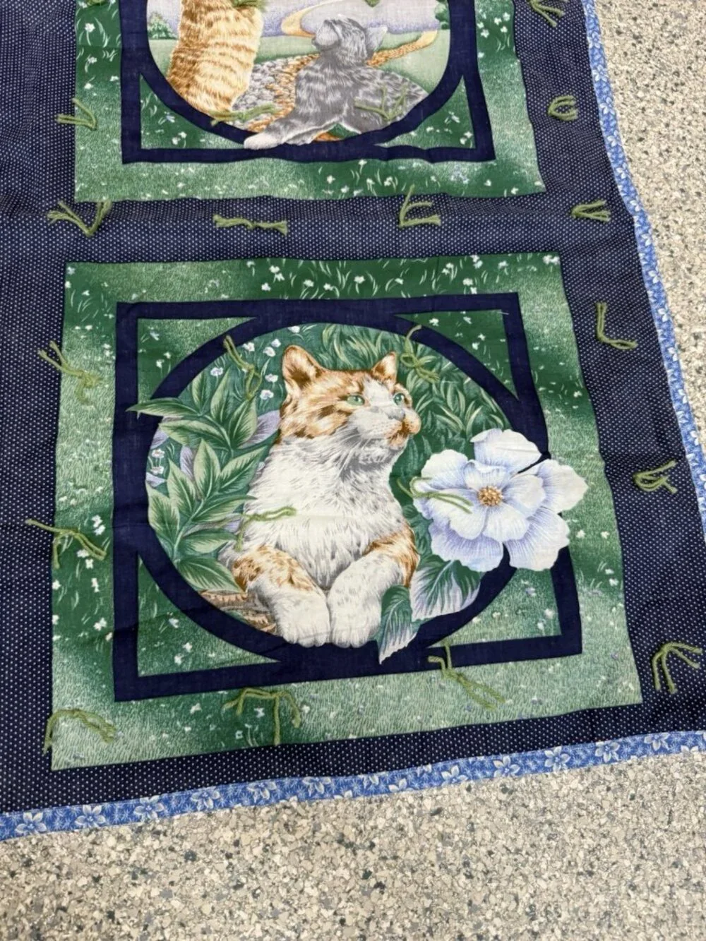 Vintage Cat Quilt Throw 35x43 Patchwork Kitty Cottagecore Handmade Lap Blanket